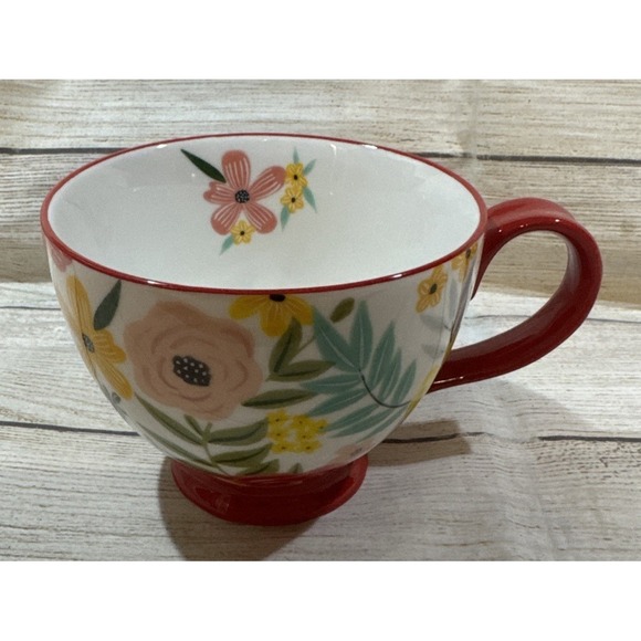 Potter's Studio Other - Handpainted Potter's Studio Footed Floral Coffee Mug Red Pink Flowers